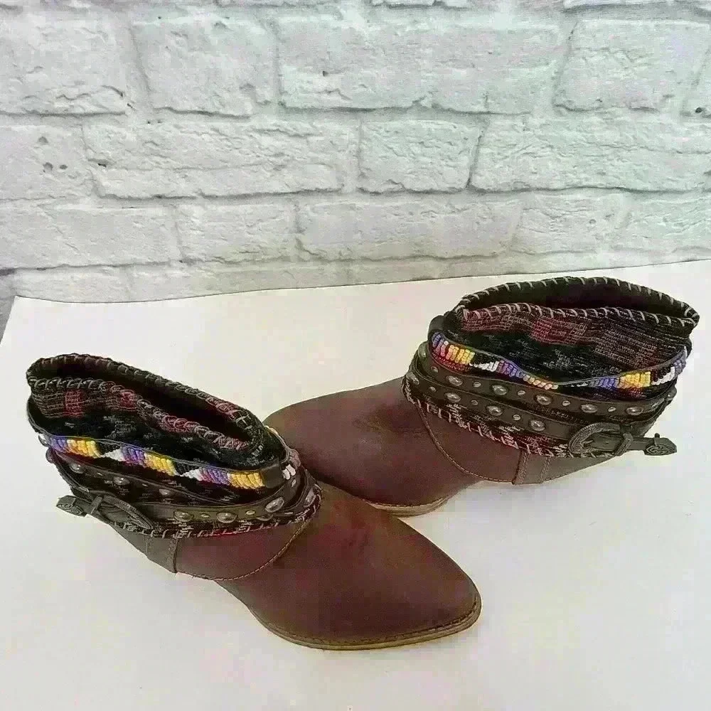 Sbicca Vintage Collection Cleodora Brown  Leather Bootie  Shoes Sz 8.5 - Picture 7 of 16